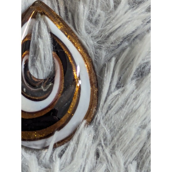 Art Glass Oval Shaped Pendant Choker Brown White Jewelry Artisan Murano Style - Picture 3 of 7